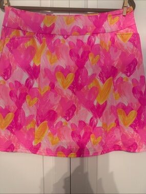 Beachtime by Lulu-B: Bright Pink & Yellow Heart-Print A-Line Skort